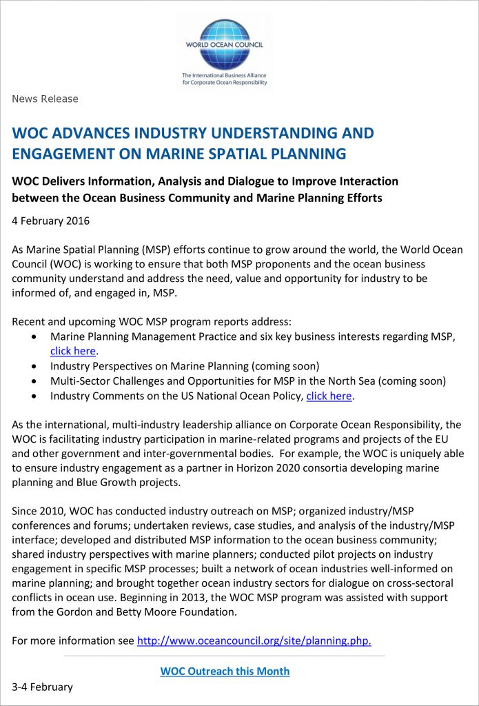 WOC News Release 2016-02-04 Ocean Industries and Marine Spatial Planning - FINAL-1