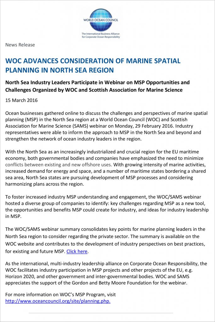 WOC News Release 2016-03-15 Marine Spatial Planning in the North Sea - FINAL-1