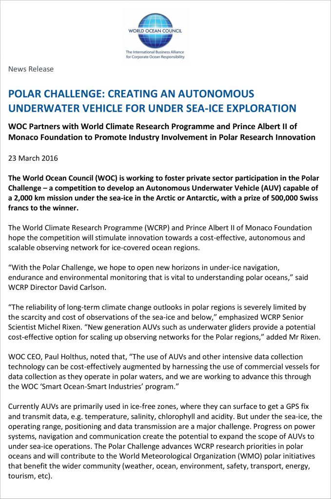 WOC News Release 2016-03-23 Polar Challenge for Under Sea-Ice AUV Innovation - FINAL-1