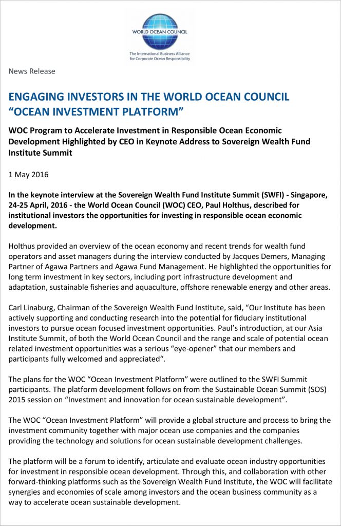 WOC News Release 2016-04-26 WOC Ocean Investment Platform - FINAL-1