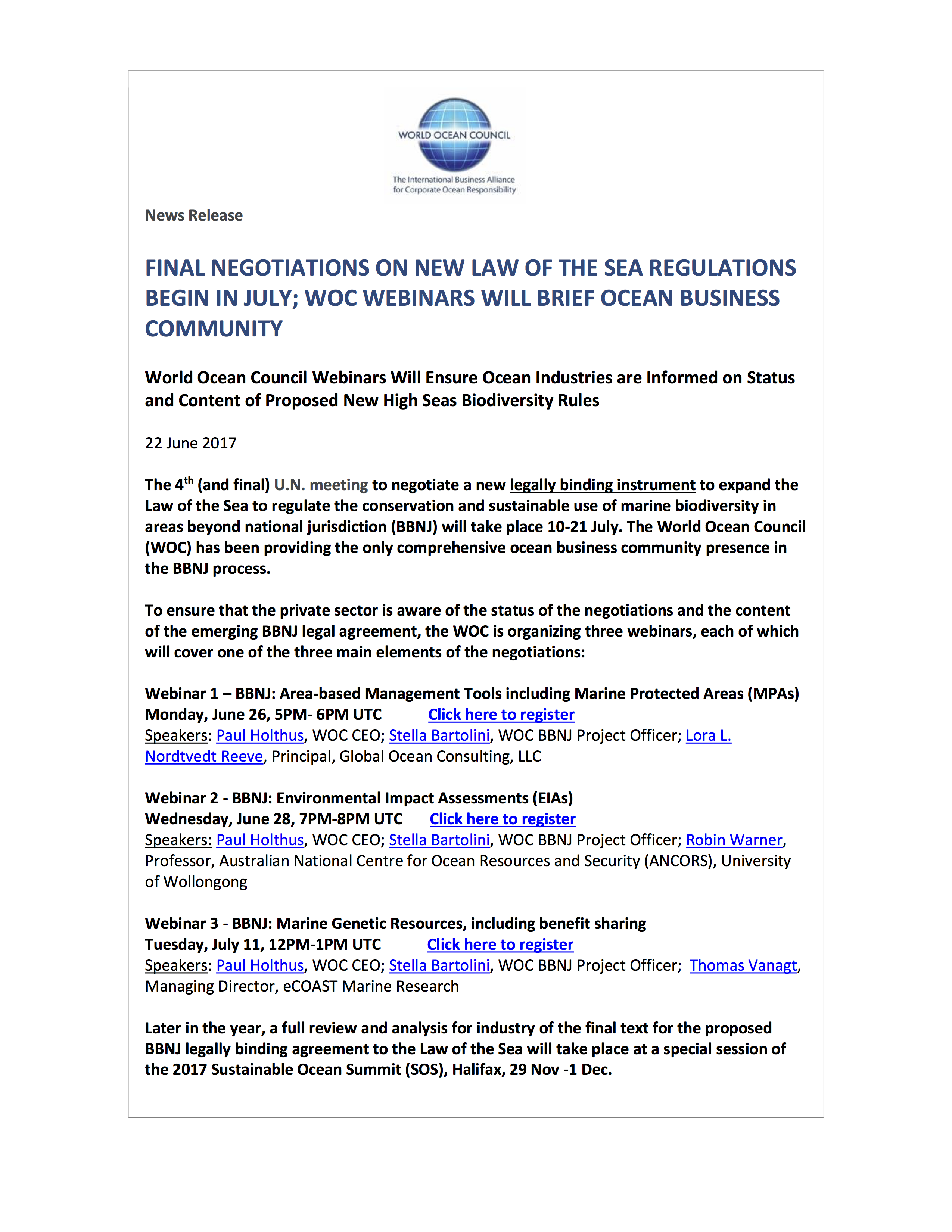 New High Seas Regulations - WOC Webinars to Brief Ocean Industries