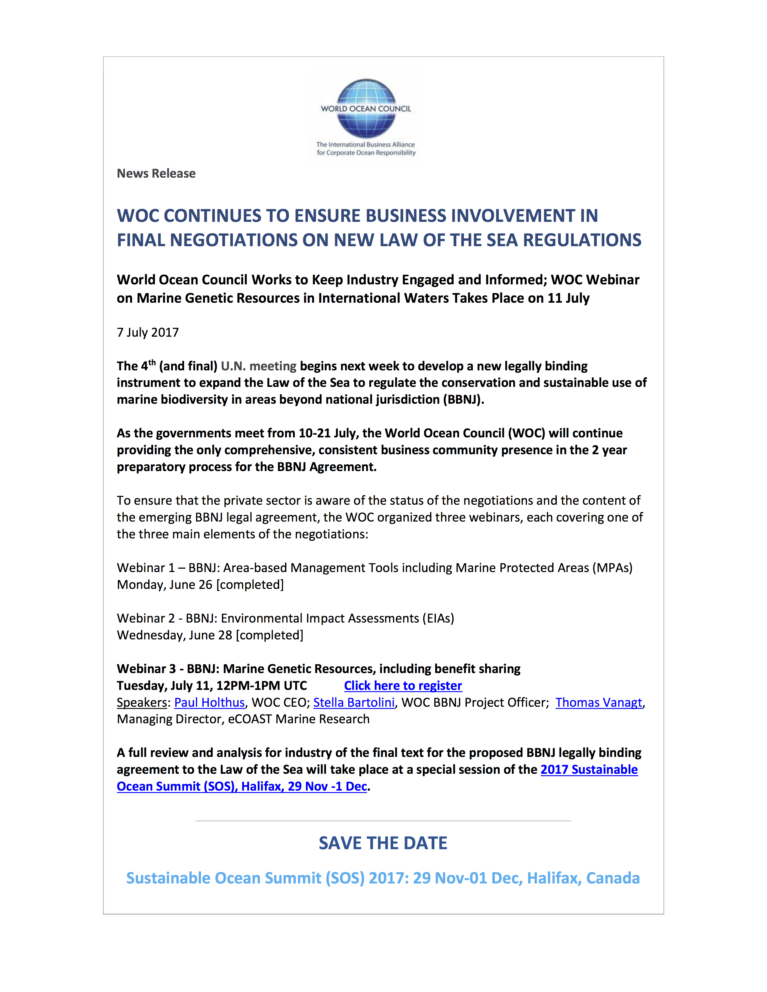 New High Seas Regulations - WOC Webinar on Marine Genetic Resources