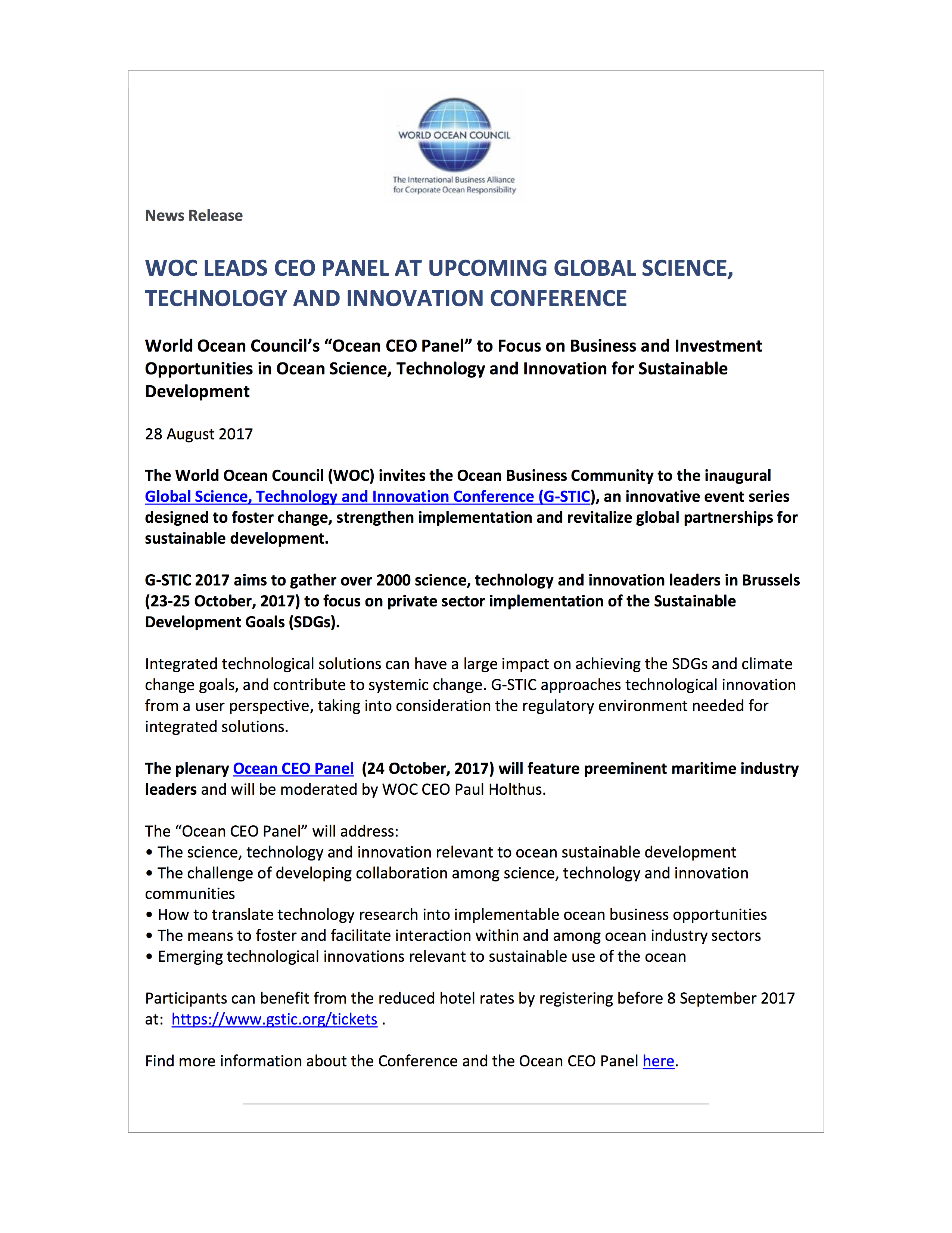 WOC Ocean Panel at G-STIC 2017