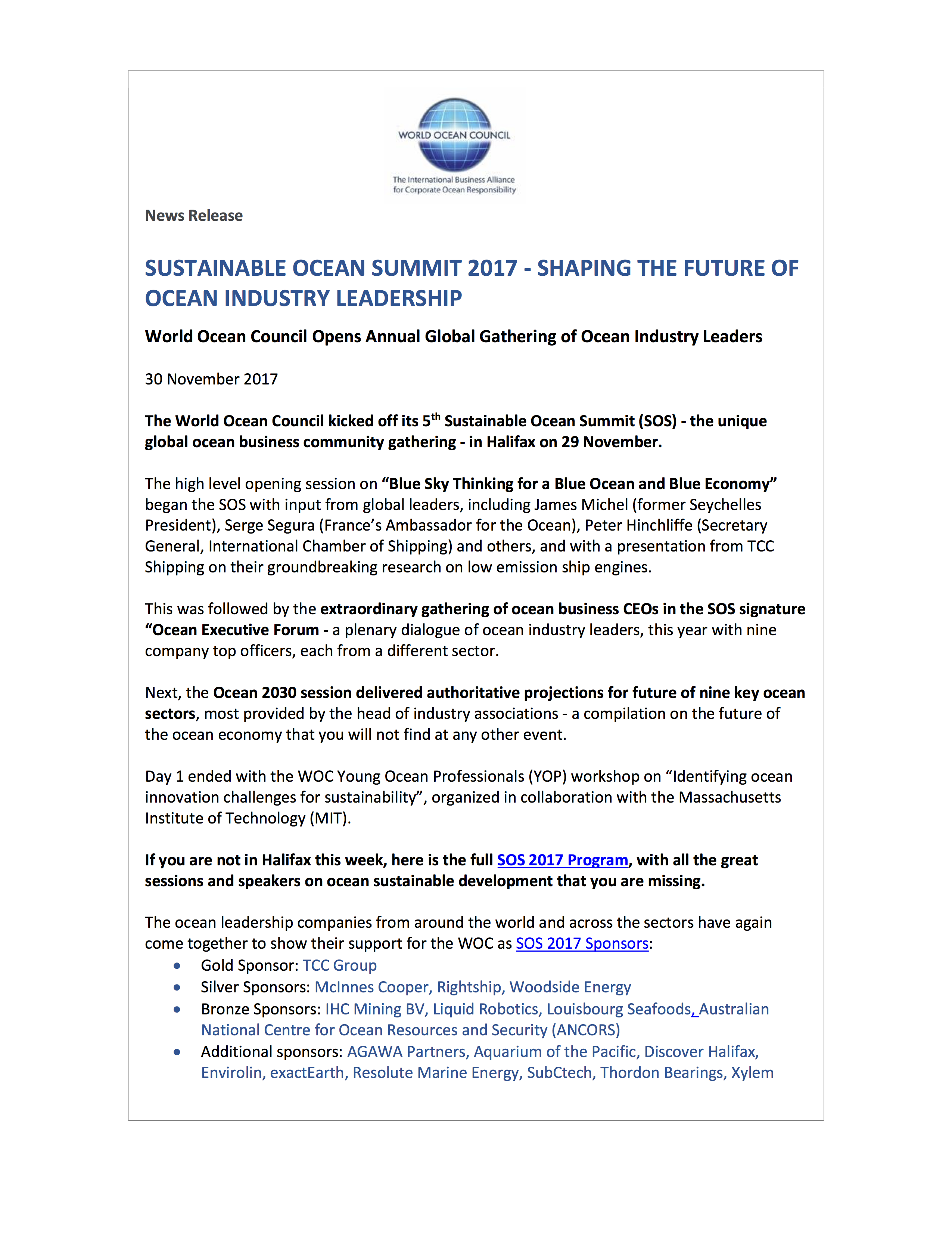 Sustainable Ocean Summit - Ocean Industry Leaders Meet in Halifax