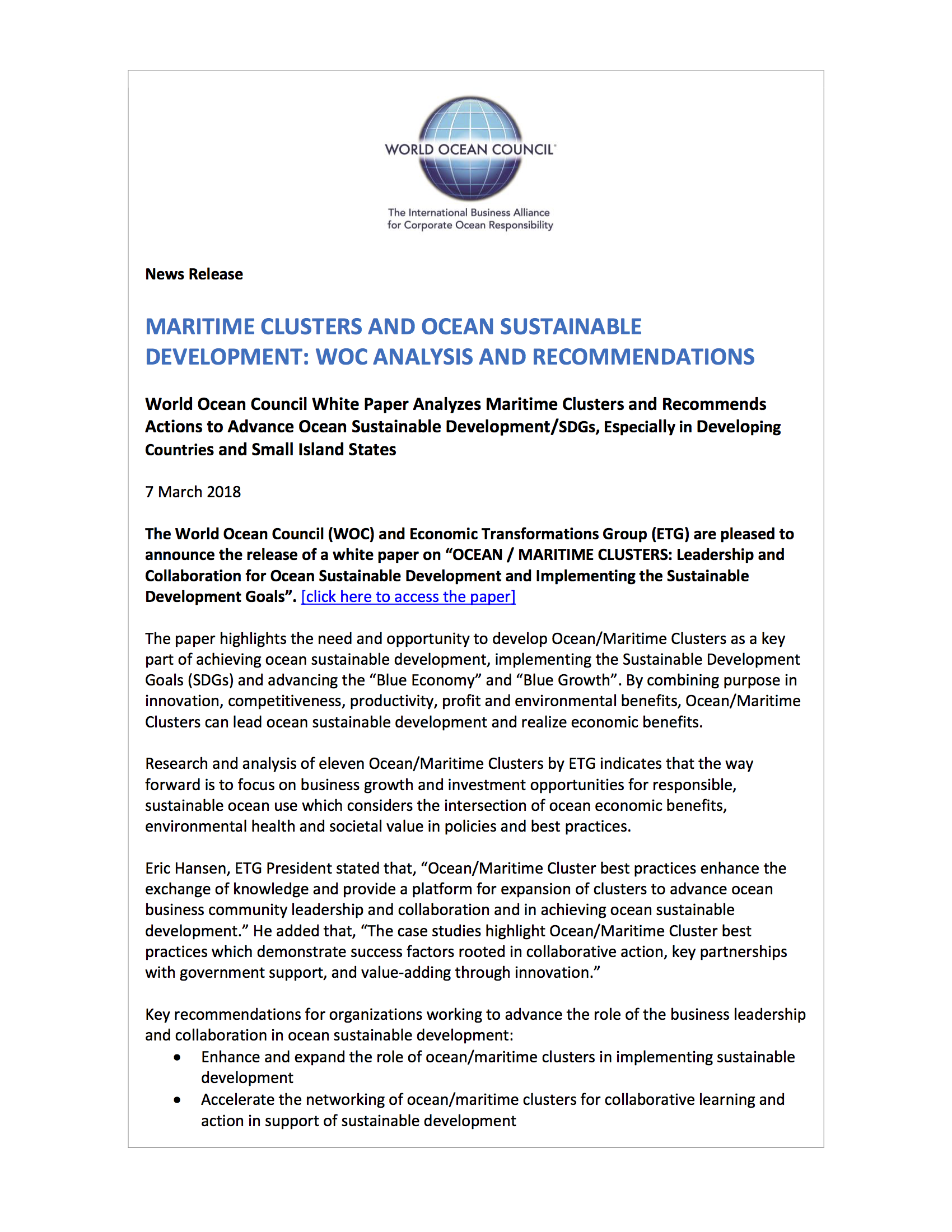Maritime Clusters and Sustainable Development