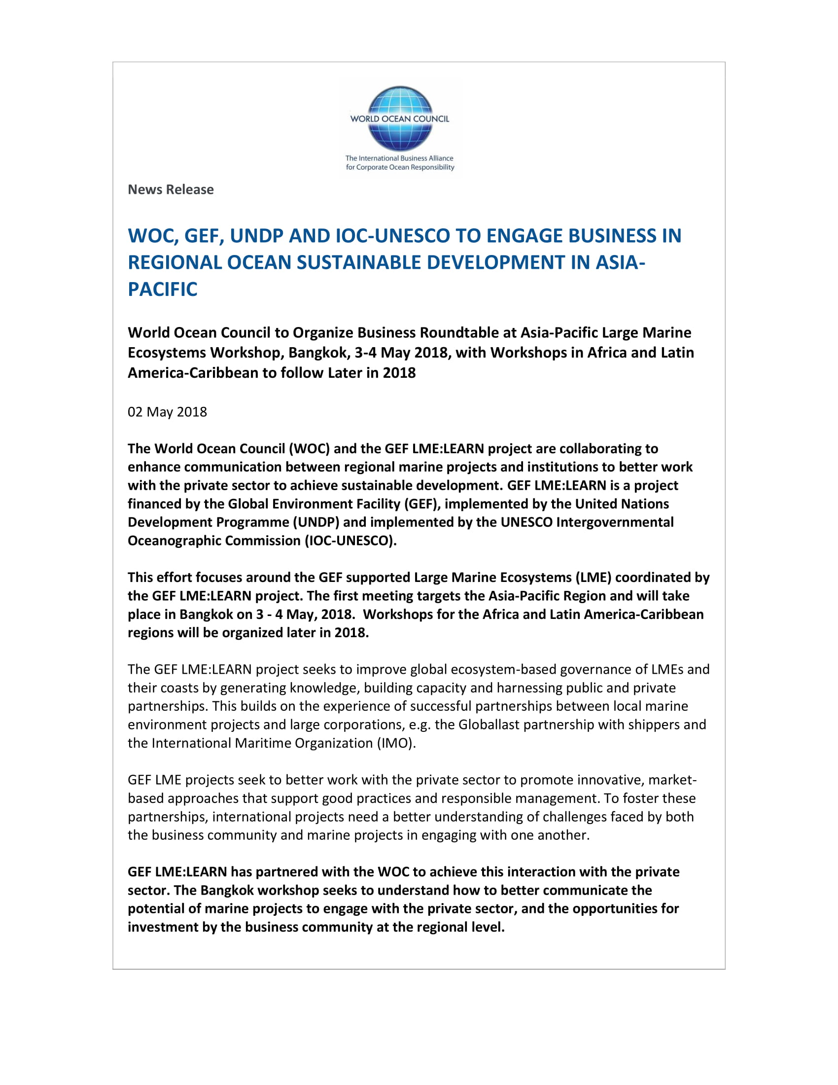 WOC Engages Business in Regional Ocean Sustainable Development in Asia-Pacific