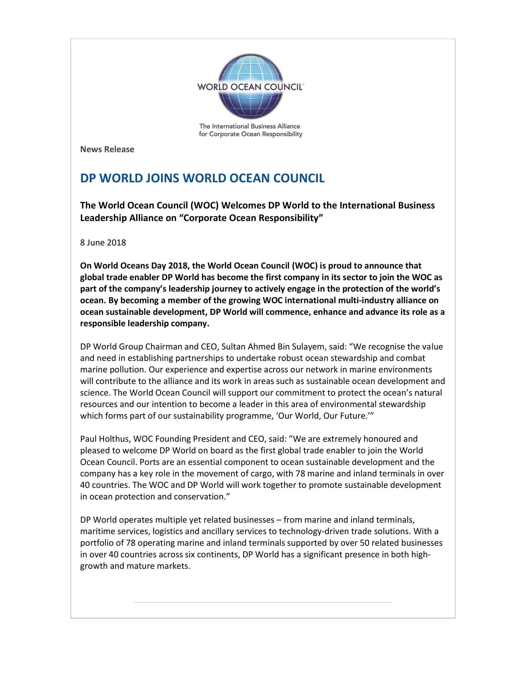 DP World Joins World Ocean Council 