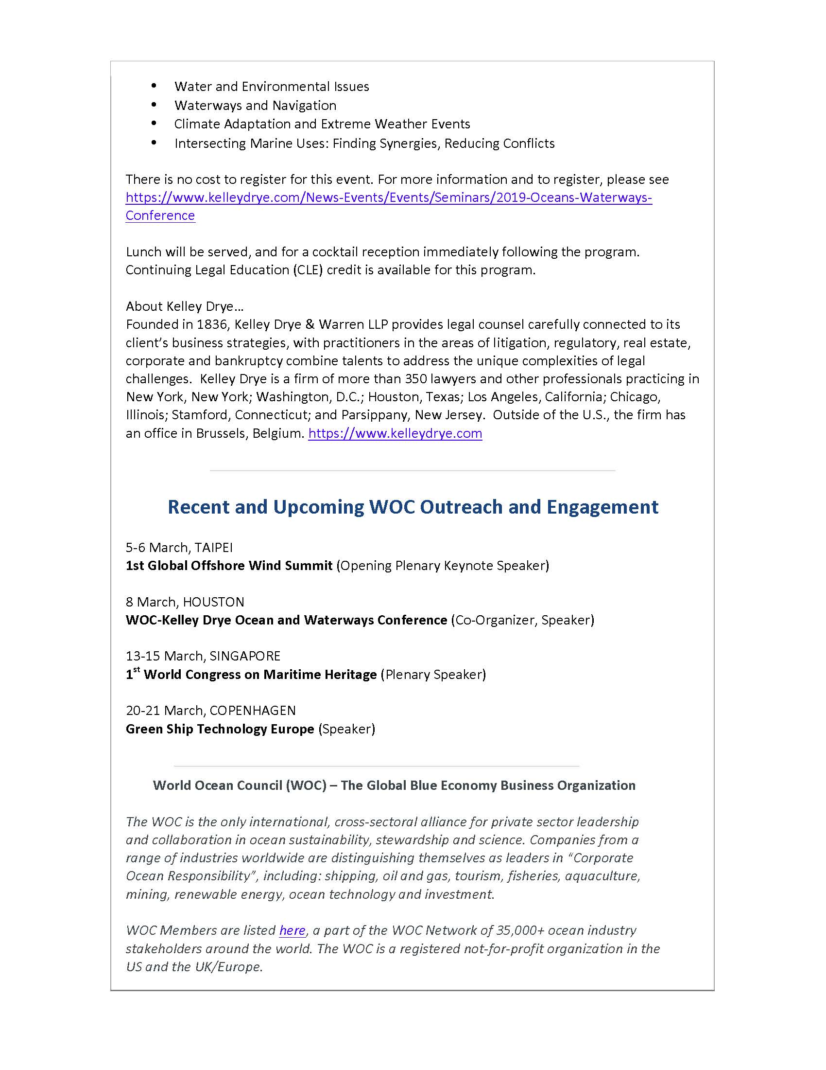 Houston Ocean and Waterways Conference Organized by WOC and Law Firm Kelley Drye - 28 February 2019