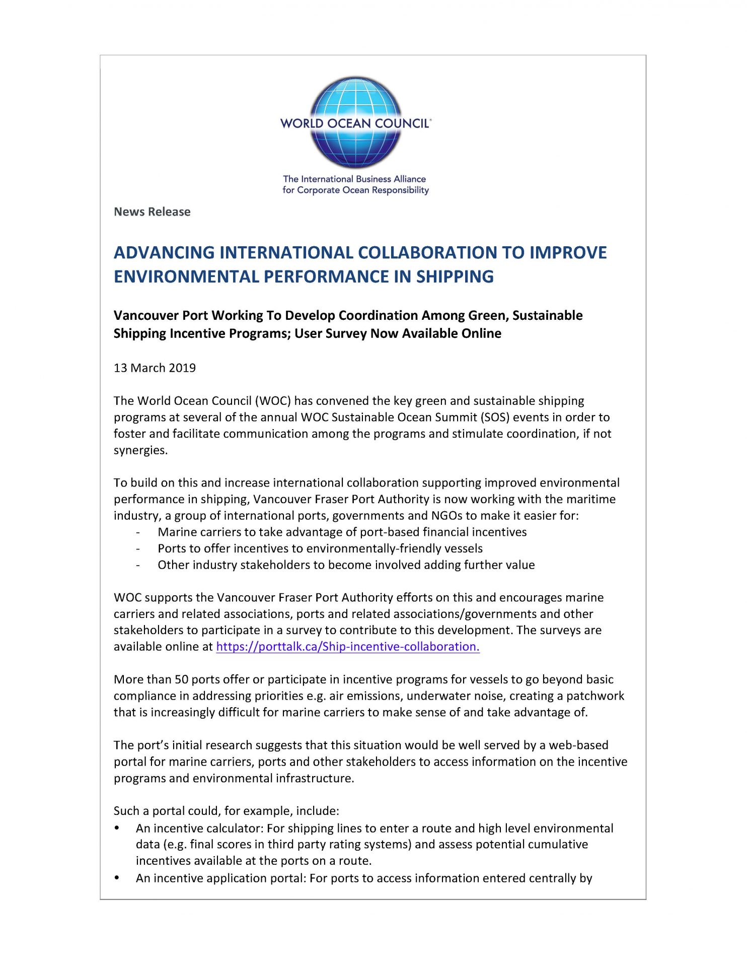 Advancing International Collaboration to Improve Environmental Performance in Shipping - 13 March 2019