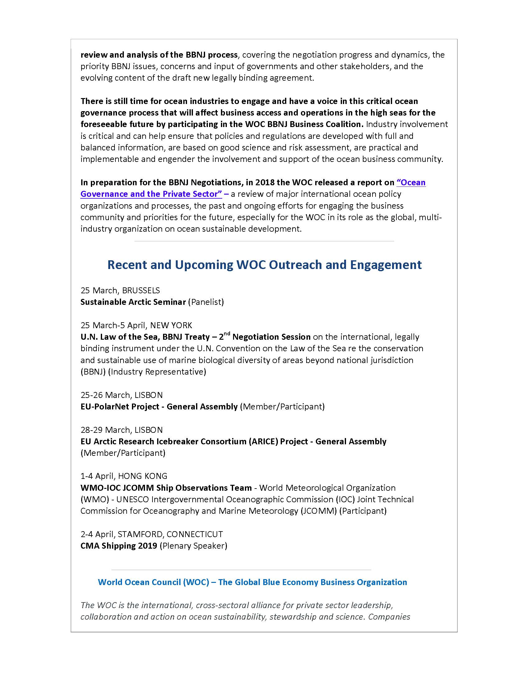 WOC Works to Ensure Business Input to Negotiations for New, Legally Binding Law of the Sea Regulations - 25 March 2019