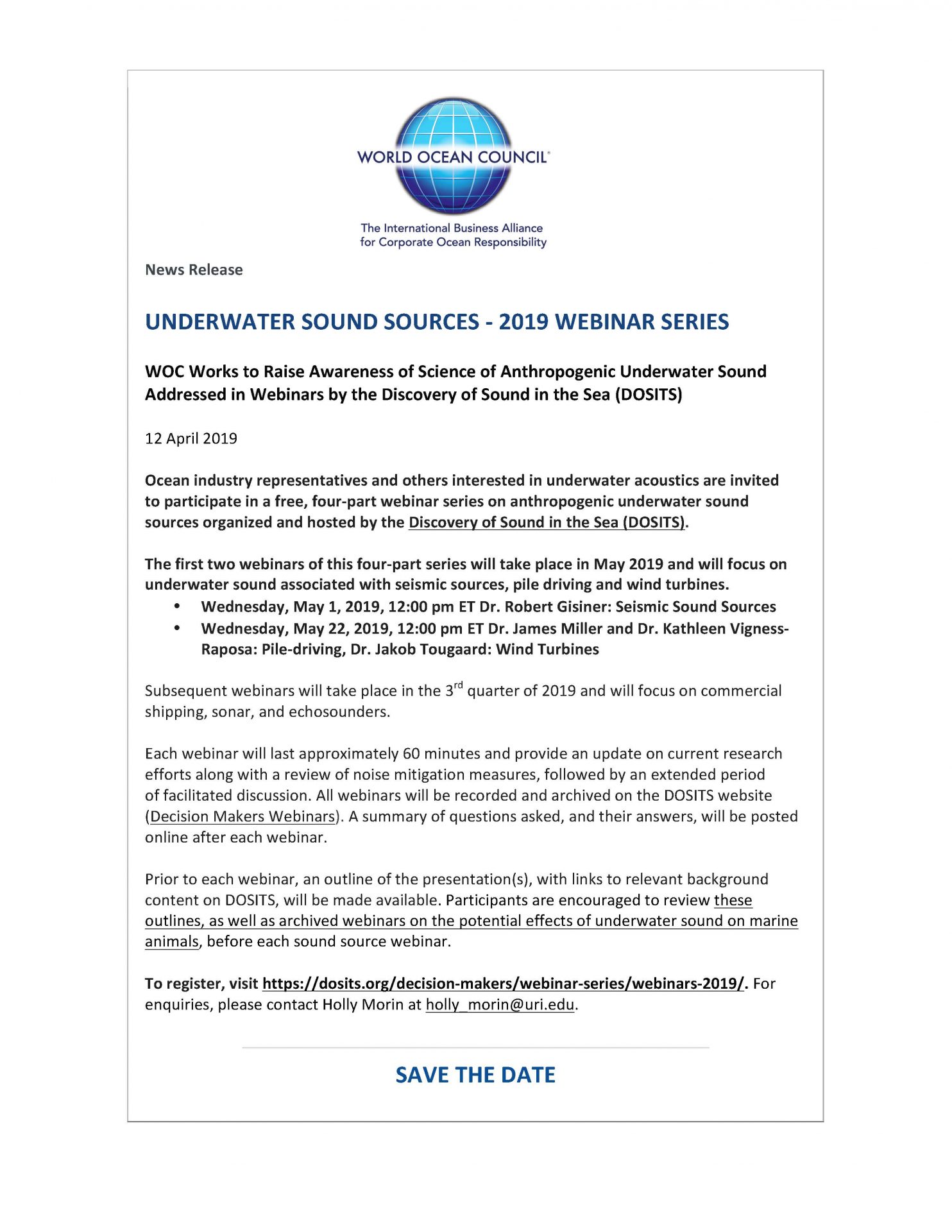 Underwater Sound Sources - 2019 Webinar Series - 12 April 2019