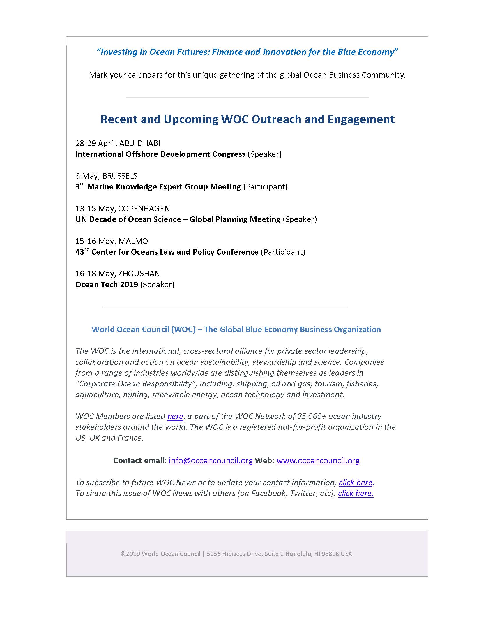 Deep Sea Mining Summit (29-30 April, London) and WOC Collaborate - 24 April 2019