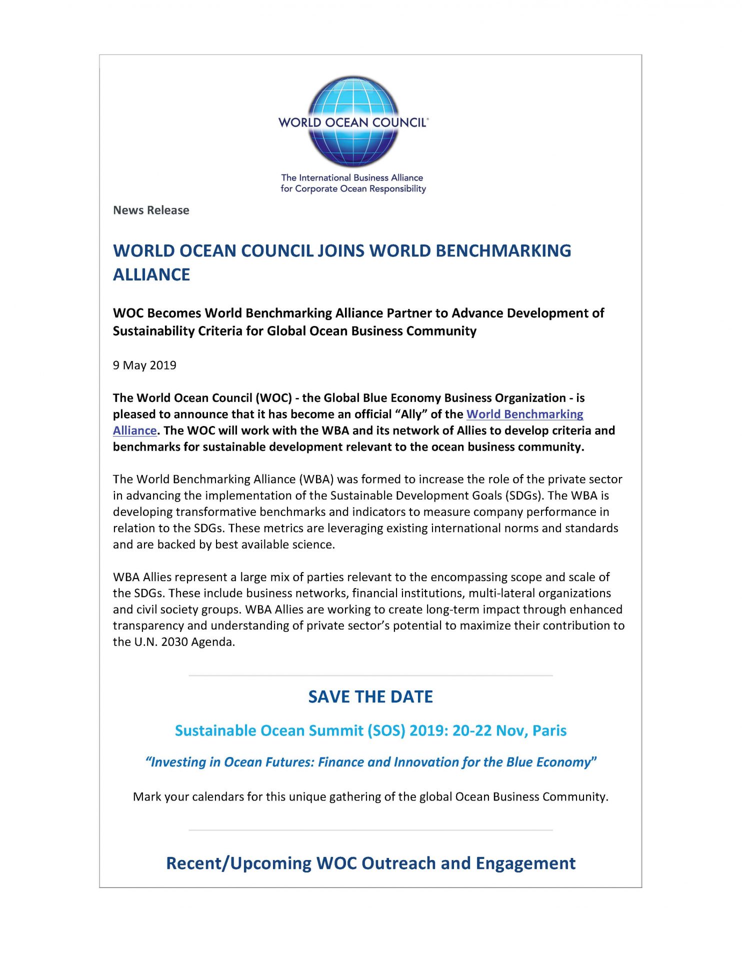 WOC Joins World Benchmarking Alliance - 9 May 2019