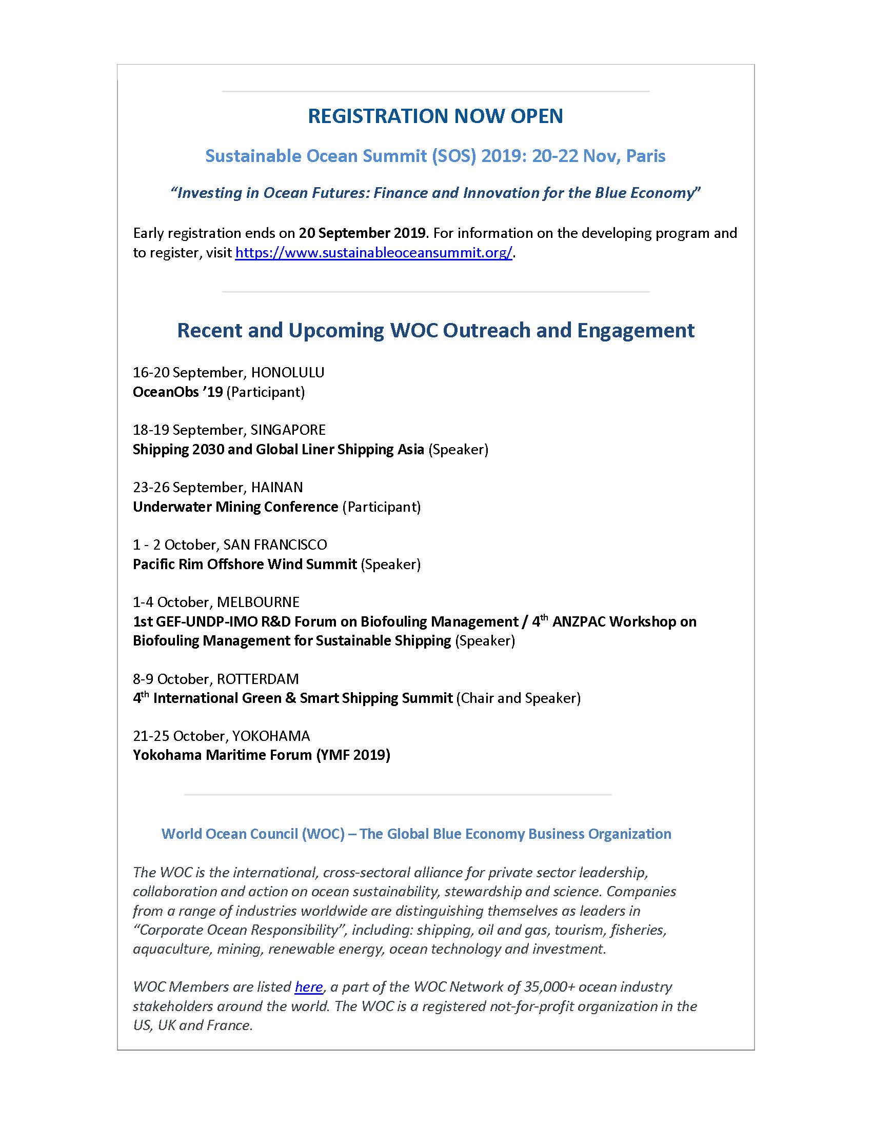 WOC Collaborates with Pacific Rim Offshore Wind Summit (30 Sept – 2 Oct, San Francisco) to Advance Low Carbon Energy from the Ocean - 14 September 2019