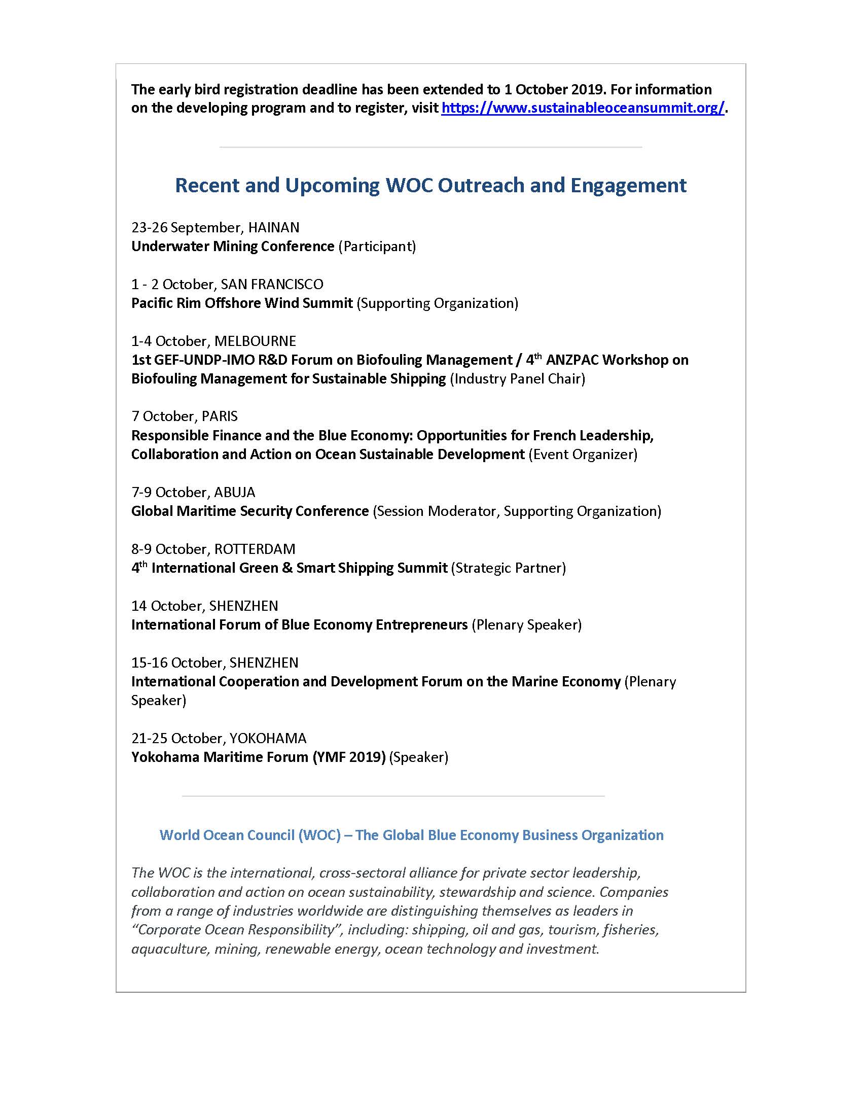 4th International Green & Smart Shipping Summit (Rotterdam 8-9 Oct) and WOC Collaborate - 24 September 2019