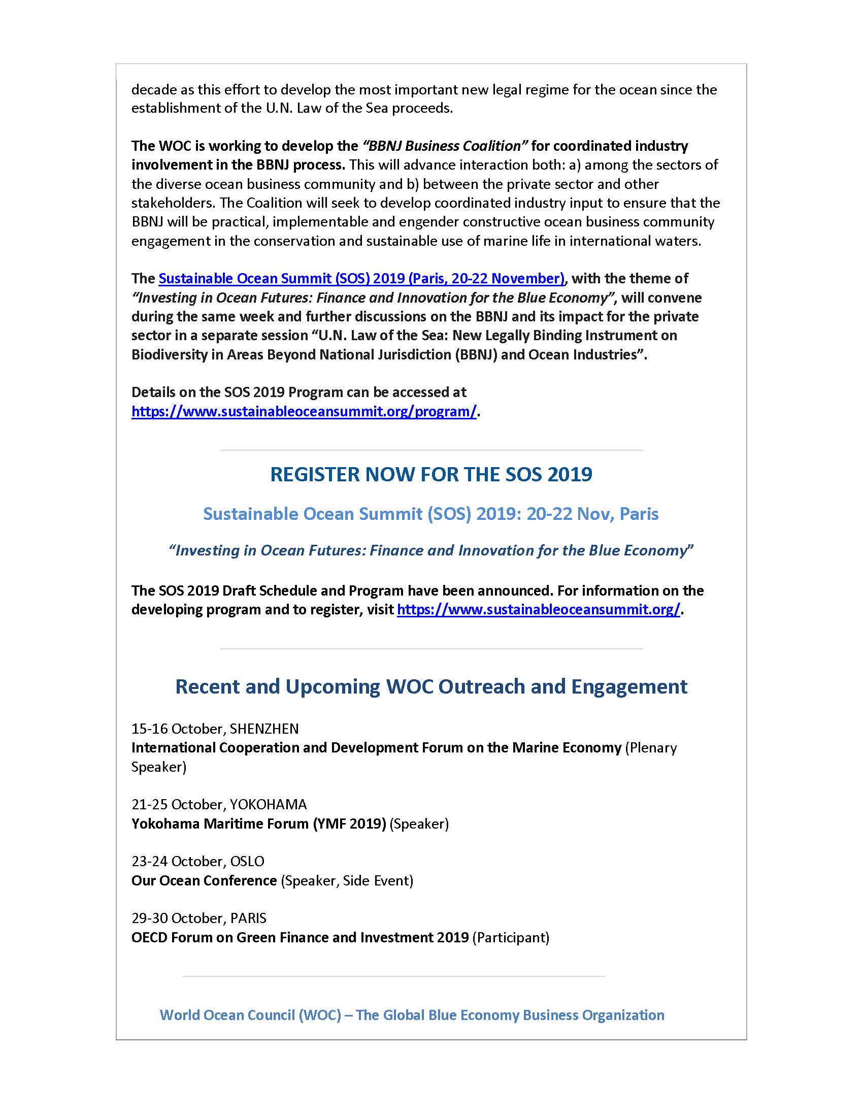 WOC Co-Organizing Government-Industry Workshop on Industry in BBNJ Treaty - 15 October 2019