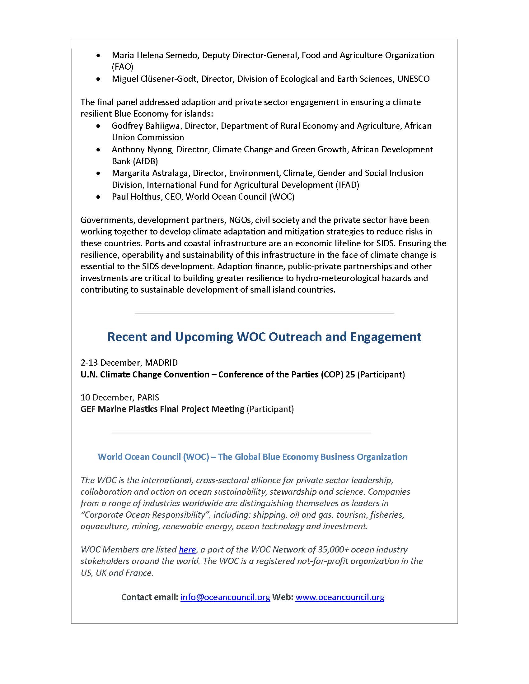 Private Sector Leadership on Ocean, Climate and SDGs for Islands - 13 December 2019